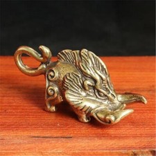 Pure Brass Wild Boar Pig Figure Swine Animal Keychain Tea Pet Ornament Miniature