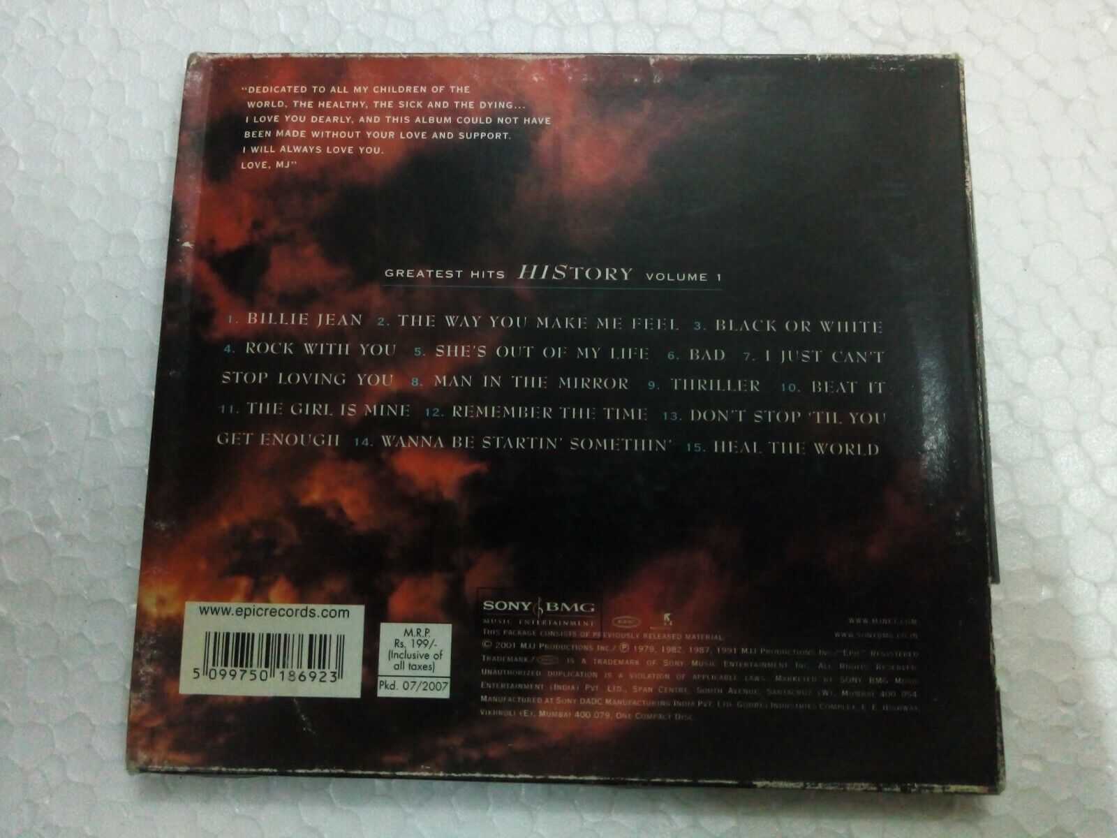 Vol. 1-Greatest Hits-History by Michael Jackson CD without jewel case  5099750186923