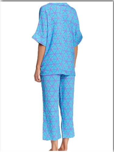 NWT $78 N NATORI 2pc PAJAMA SET SMALL Geo Diamond Blue/Purple 100% Rayon - Picture 2 of 6