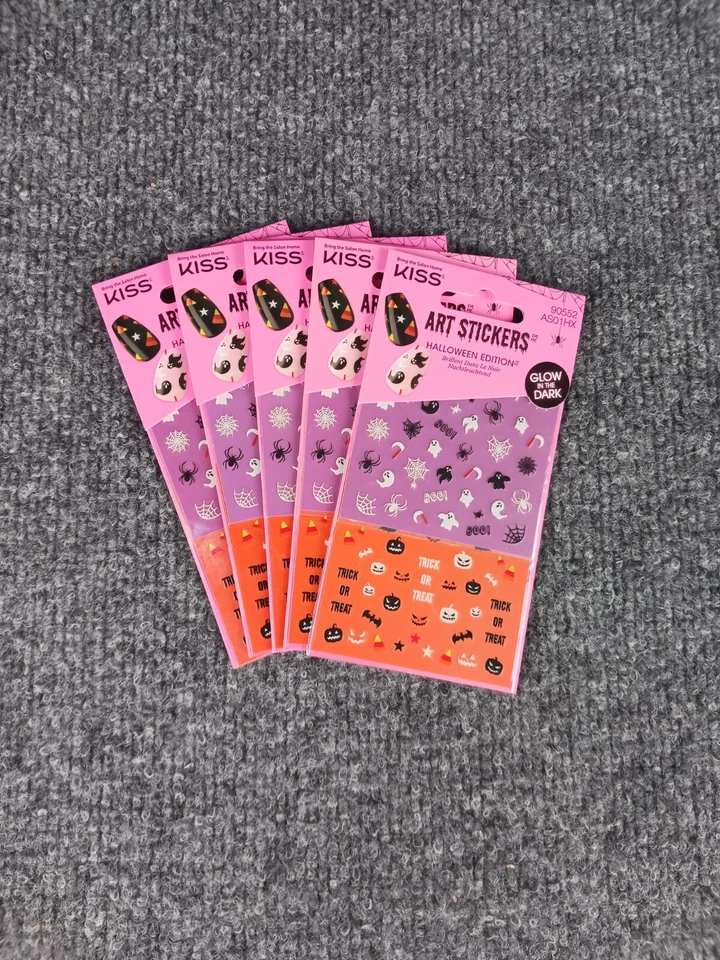 5 УПАКОВОК НАКЛЕЕК KISS НЕЙЛ-АРТ ИЗДАНИЕ ДЛЯ ХЭЛЛОУИНА СВЕТЯЩИЕСЯ В ТЕМНОТЕ ТЫКВЕННЫЕ БУ - Изображение 2 из 4