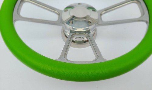 GREEN Half Wrap 14" BILLET Steering wheel kit with Hub adaptor + Horn Button - Picture 6 of 8