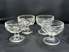 Set 4~Vintage Clear Glass Footed Paneled Custard/Pudding/Dessert Cups w/Stems
