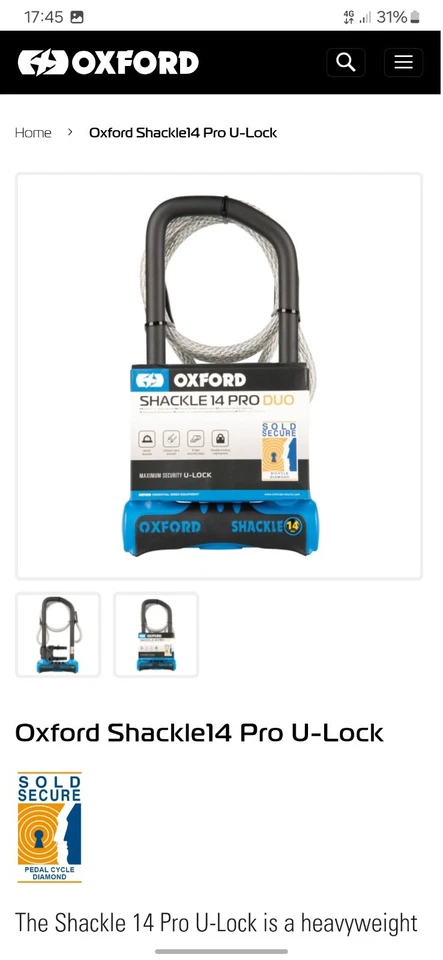 Oxford Shackle 14 Pro lock. Sold Secure Diamond rated. RRP £47. - Image 3 of 4