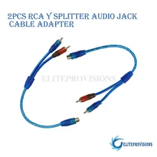 2PCS RCA Y Splitter Audio Jack 1 Female To 2 Male Connector Cable Adapter Blue