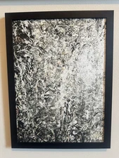Black Silver Framed Modern Contemporary Abstract Print Industrial Loft Interior 