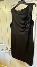 Banana Republic Black Ruffle Sheath Dress Size 14 Stretch Sleeveless 