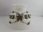 Vintage Falkenstein Milk Glass Lamp Shade W/ Brass Applied Flowers Large 8"