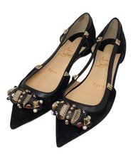 Christian Louboutin Pumps Heel Suede Black EU34.5 US4.5 Japan F/S USED