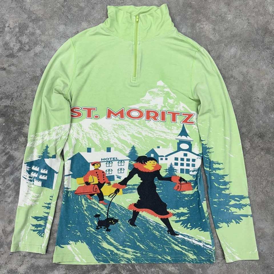 Neve S Verde Cuarto Cremallera Lana Seda Capa Base St Moritz Top Mujer Gráfico Esquí Foto 2 de 4