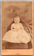 Antique CDV Circa 1870s D.C. Burnite Cute Baby In Dress Harrisburg Pa