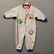 Vtg Healthtex Baby University Striped Baseball One Piece Romper 24 Months Patche