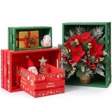 4 Pcs Christmas Wooden Storage Boxes with Handles Merry Christmas Nesting 