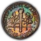 1959 10c Silver Roosevelt Dime - PQ Rainbow Toning - BU - SKU-Z6372