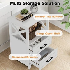 Tall Nightstand Set of 2 Bedside Table X Shaped Design Wooden Rustic End Table