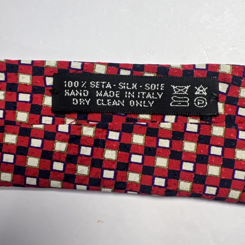 Brioni Roma Mens Tie Red Black Geometric Print 100% Silk Italy 61" Long Necktie - Picture 4 of 5