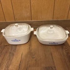 VTG Corning Ware 2.5 qt and 10” Casserole Dish with Lids – Cornflower  EUC
