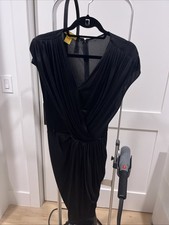 Catherine Melandrino V Neck Sleeveless Little Black Dress With Drapery Effect