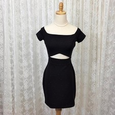 Privy Black Sparkly Cut Out Bodycon Mini Dress Women's M Cap Sleeves Glamour