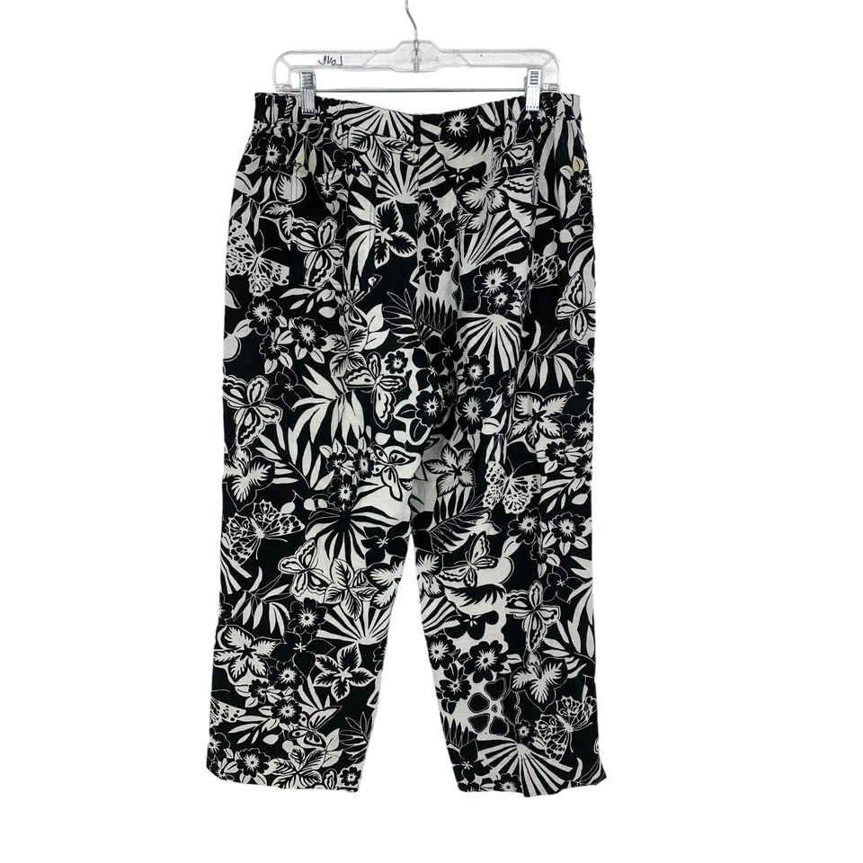 Pantalón corto Chico's para mujer talla 2 EE. UU. L mezcla de lino negro blanco estampado floral *DEFECTUOSO Foto 4 de 4