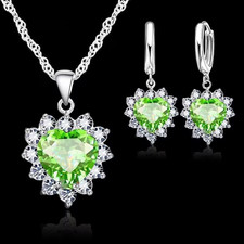Elegant 3pcs Heart-Shaped Jewelry Set for Women - Silvery Plated Necklace Green