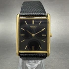 Seiko Tank Watch Men 25mm Black Dial Gold Tone Rectangle 5y30-5069 New Battery A