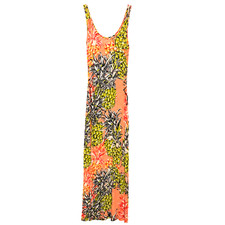 Y2K GUESS L Tropical Pineapple Maxi Dress Lace Up Bodycon Hawaiian Beach