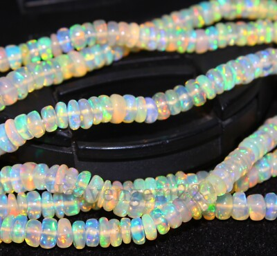 #ad #ad AAA Natural Ethiopian opal Smooth Rondelle Gemstone Beads 3 4mm Jewelry Making $20.69
