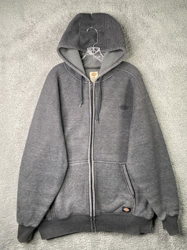 Dickies Hoodie Mens 2XL Gray Thermal Waffle Knit Fleece Lined Full Zip Workwear