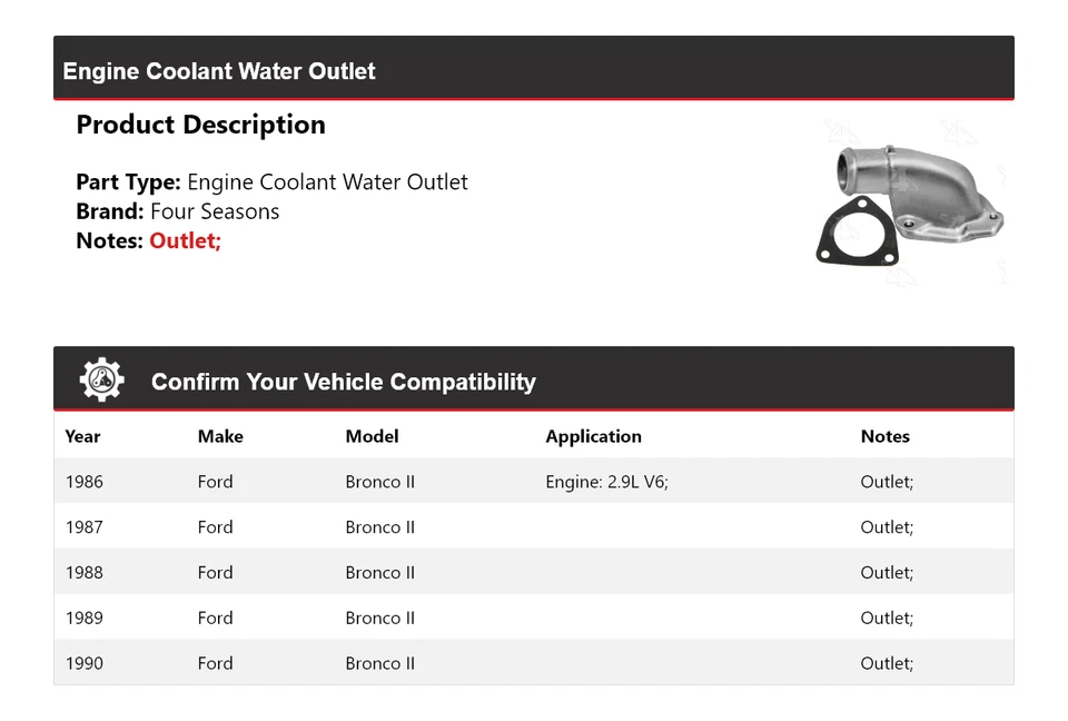 Salida de agua refrigerante motor Ford Bronco II 1986-1990 4 estaciones 1987 1988 Foto 2 de 4