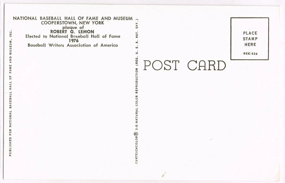 068, Original Autograph PSA/DNA of Bob Lemon (2), Indians, HOF Plaque Postcard - Image 2 of 3