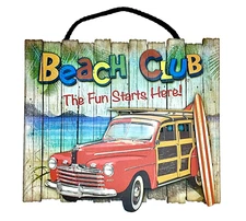 Rustic 3D Sign - Beach Club, The Fun Starts Here! - 10 x 12 inches