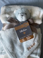 Blankets and Beyond Set of White Blanket  Security Blanket Blue Puppy Bear