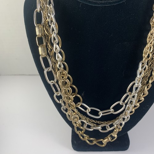 Collana bigiotteria vintage anni 80 tono argento e oro girocollo 5 fili~17~scatola~regalo - Foto 2 di 13