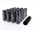 1/2" Extended Tuner Lug Nuts 20 Pcs+Key Black Racing Open End