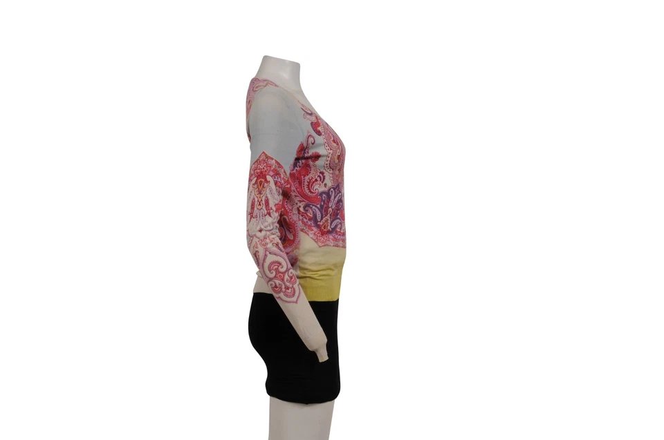 Suéter Etro para mujer estampado floral cuello en V mediano amarillo rojo crema mezcla de seda Foto 4 de 4