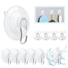 12Pcs 1.77" Clear Suction Cup Hooks Stainless Steel Removable Heavy Duty 4lbs