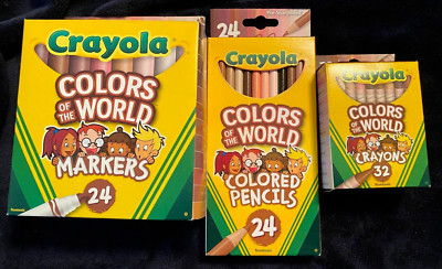 NEW Lot of 3 Crayola Colors Of The World 24 Markers/24 Pencils/32 Crayons