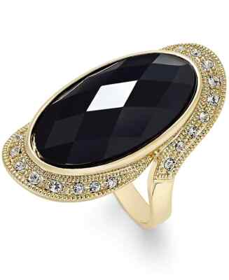 INC Gold-Tone Large Jet Stone and Pavé Statement Ring