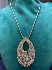 Chico’s Silvertone Rhinestone Ioen Oval Necklace 18” Adjustable