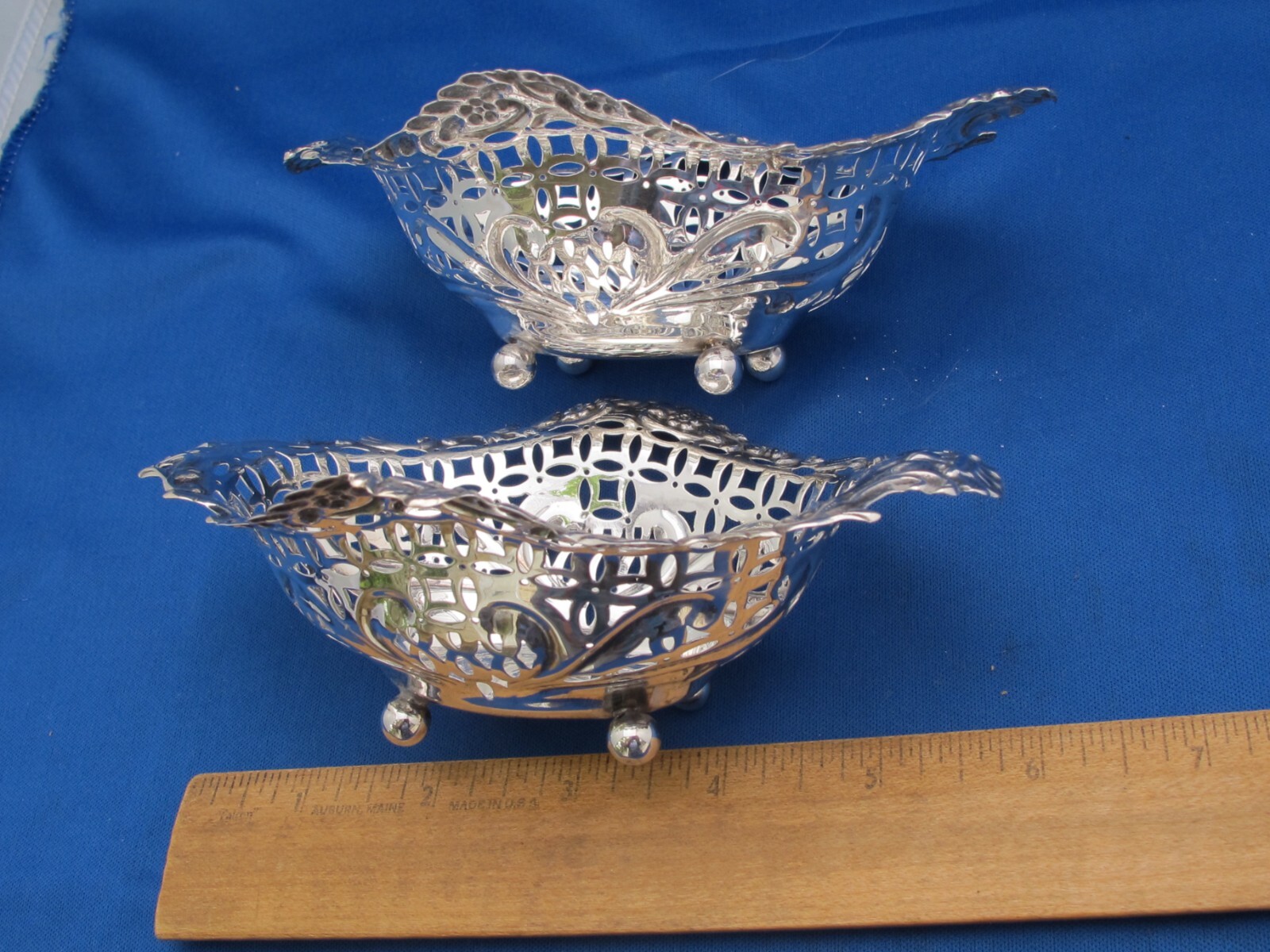 Pair ENGLISH Sterling SMALL PIERCED SERVING BASKETS-6 Inch-L&S Birmingham 1898-9