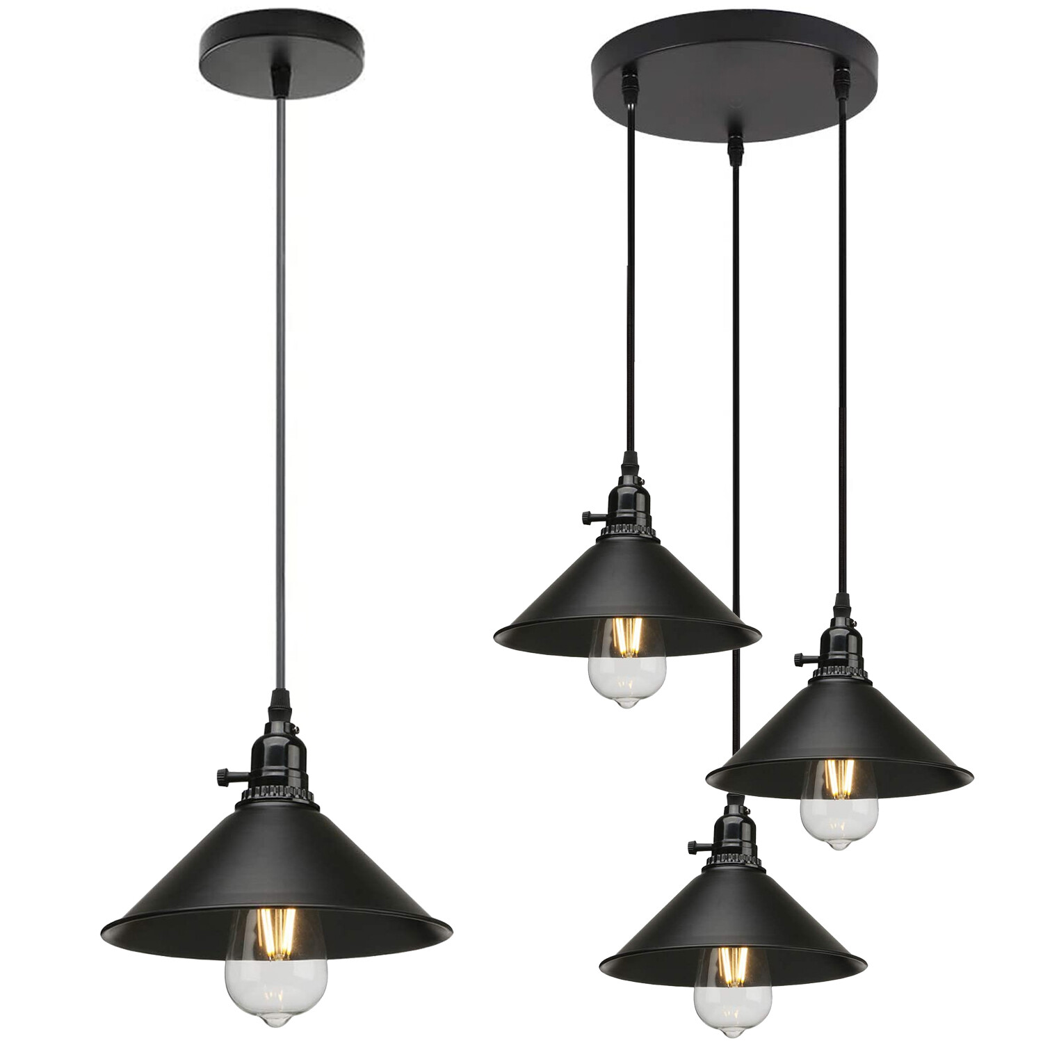 3 Way Modern Industrial Vintage Ceiling Pendant Light Lamp Shade