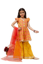 Indian Ethnic Kids Anarkali Style Kurta with Sharara and Dupatta for Girls