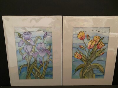 Original ''Iris'' and ''Tulip'' Flowers Watercolor by. Floraence M. Constable.