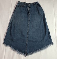 Details Jean Skirt Women's 10 Hippie Western Boho Frayed Hem Retro Blue