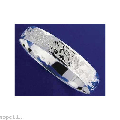 SILVER 925 HAWAIIAN BANGLE BRACELET SEALIFE SMOOTH EDGE 10MM