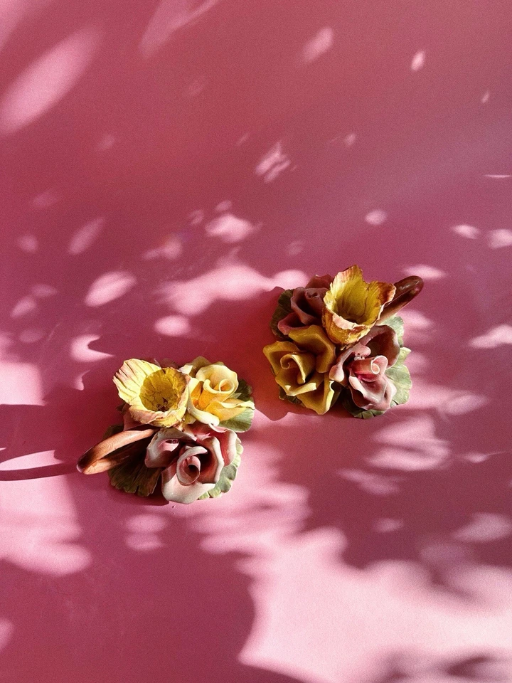 Pair Of Vintage Capodimonte Flower Candle Holder Chamber Candlesticks Italy Made - Image 2 of 4