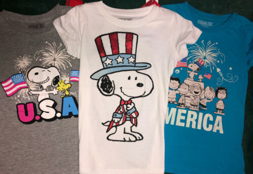 New Snoopy Peanuts T-shirt Tee Kid's Girls S M L Xl America 4th July 4 Colors - Picture 3 of 3