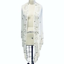 White Beaded Fringed Shawl Scala New with tags Victorian Look RETRO