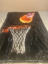 Basketball With Flame Going Into Hoop 3D Plush Blanket Flannel 60” X 38.25”