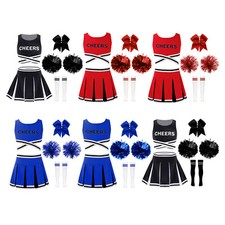 Kids Girls Cheer Leader Dance Outfits Performance Tops With Skirt Set Sport